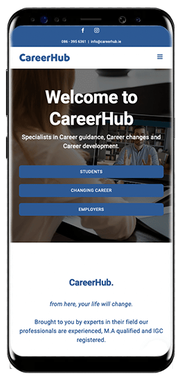 In the image, CareerHub is introducing their services related to career guidance, career changes, and career development to students and employers.