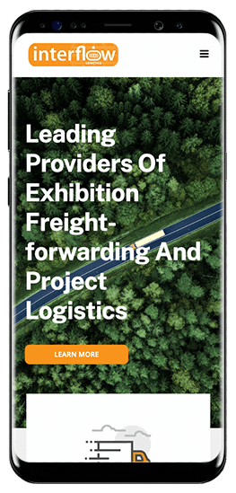 The image is promoting Interflow as leading providers of exhibition freight-forwarding and project logistics services.
