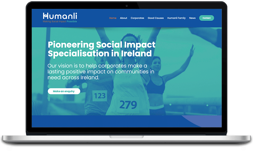 This image is describing how Humanli specializes in helping corporates make a lasting positive impact on communities in need in Ireland.