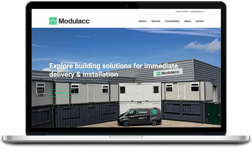 The image is showing information about Modulacc Sectors Services, which provides building solutions for immediate delivery and installation.